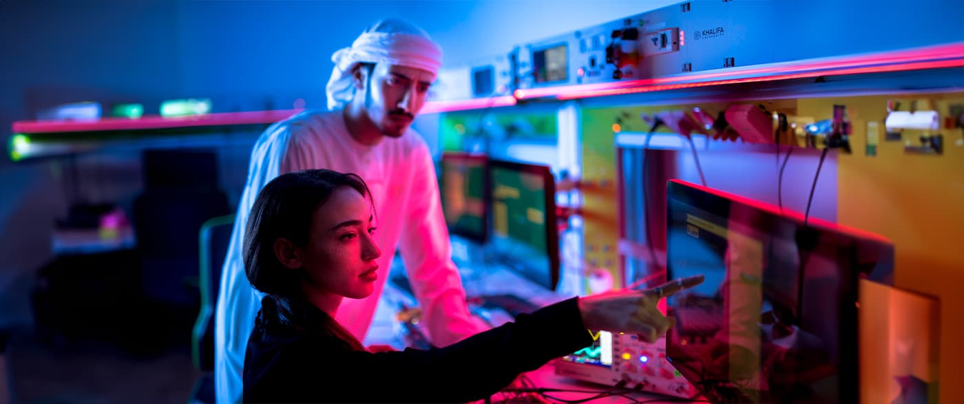 Khalifa University students working in a high-tech research lab